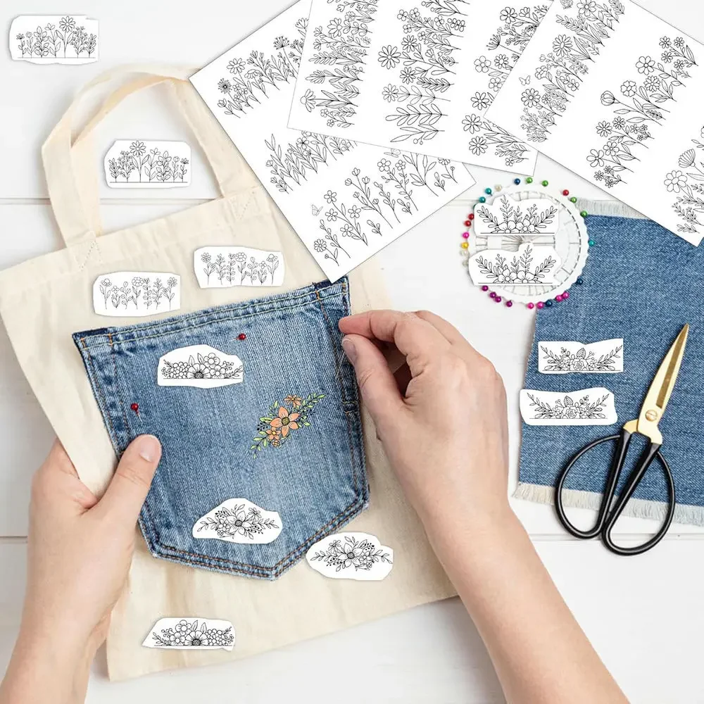 Wasserlösliche Stabilisator-Stickmuster, Stick- und Stitch-Stickpapier zum Auswaschen, Blumen- und Blumen-Gänseblümchen-Schmetterlings-Designs