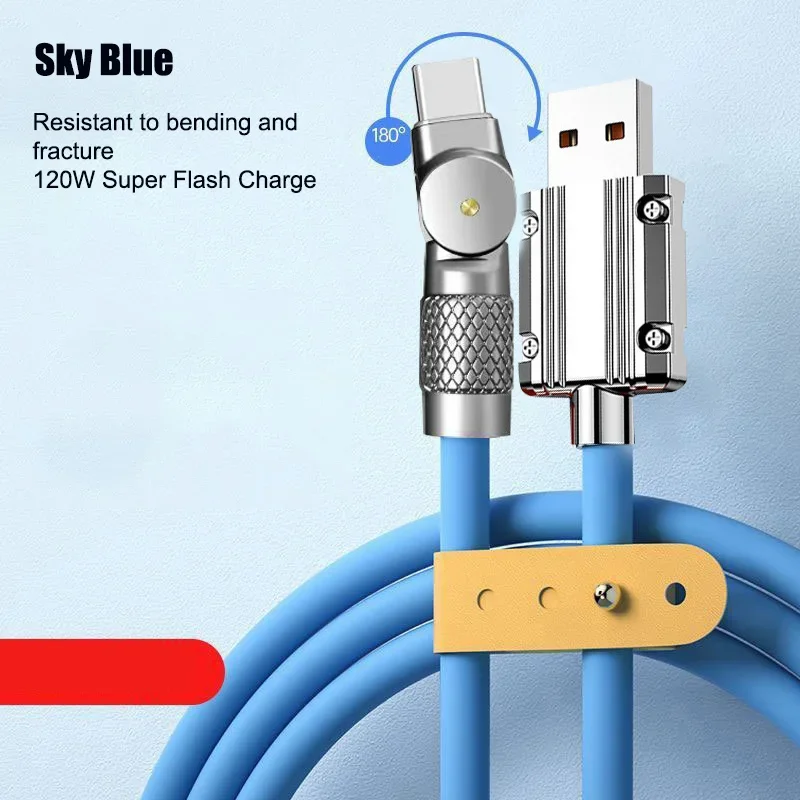 

High-Speed 120W USB Type C Cable With Silica Gel 180 Fast Charging Degree Rotary Elbow- Perfect For Xiaomi Mobile Phone Charger