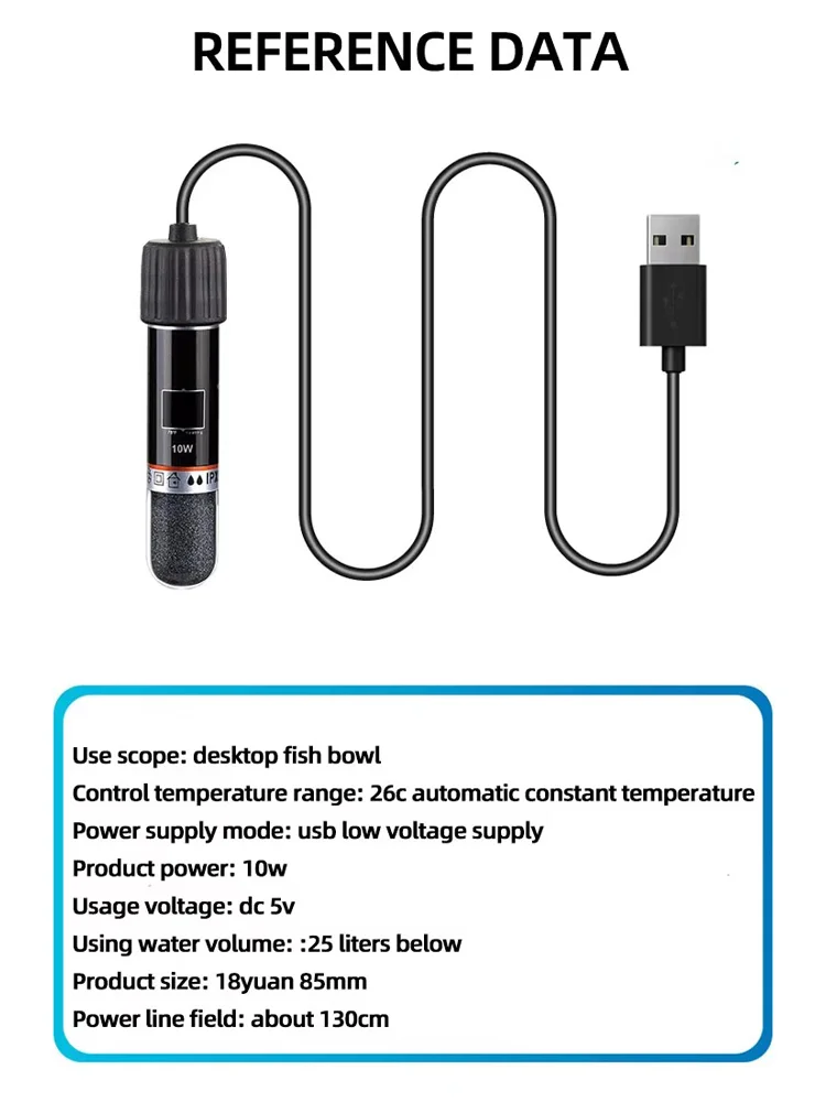 USB-Mini-Aquarium-Heizstab 10W, tauchbarer Thermostat-Heizer für kleine Aquarien, hält 26 Grad ° C Konstante Temperatur – Detail 9
