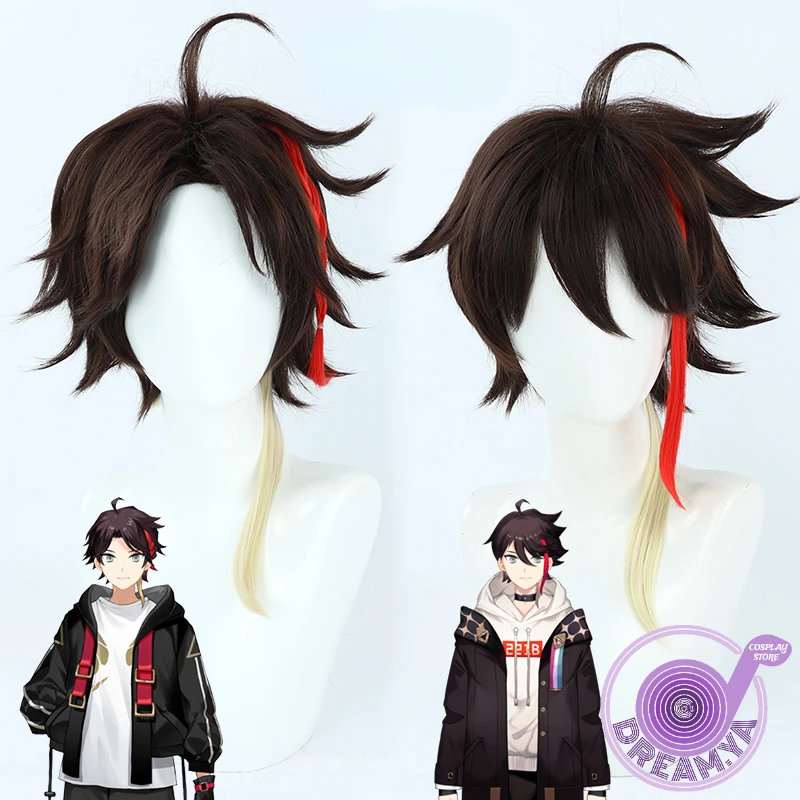 

Saegusa Akina Cosplay Wig Vtuber Red Brown Mixed Short with Ear Heat Resistant Synthetic Hair Halloween Party Carnival + Wig Cap