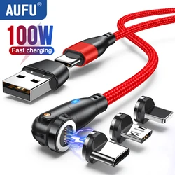 AUFU 고속 충전 마이크로 USB C타입 케이블, 맥북, 삼성, 샤오미 자석 충전기 와이어 코드, 5A, PD100W