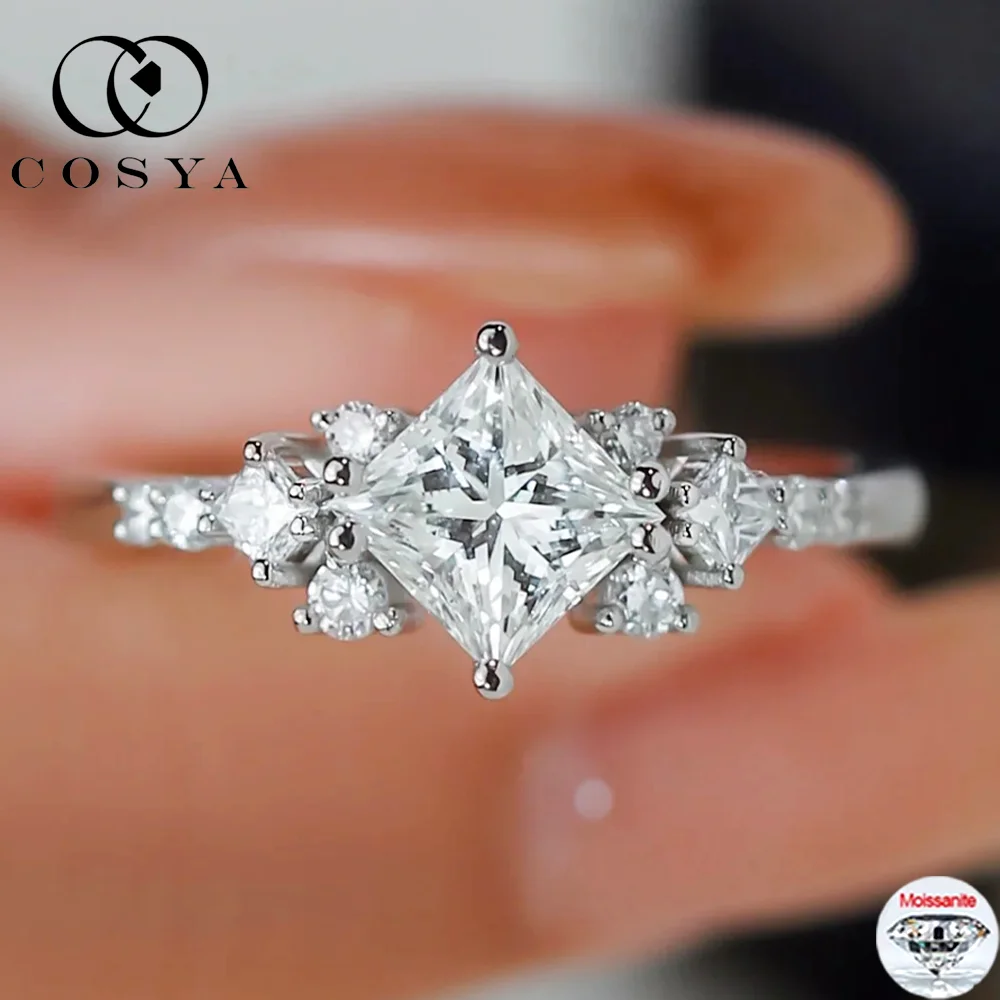 

COSYA 1.2CT 6*6 мм кольцо с муассанитом огранки принцессы S925 серебро D VVS1 лабораторное обручальное кольцо с бриллиантами для женщин ювелирные изделия