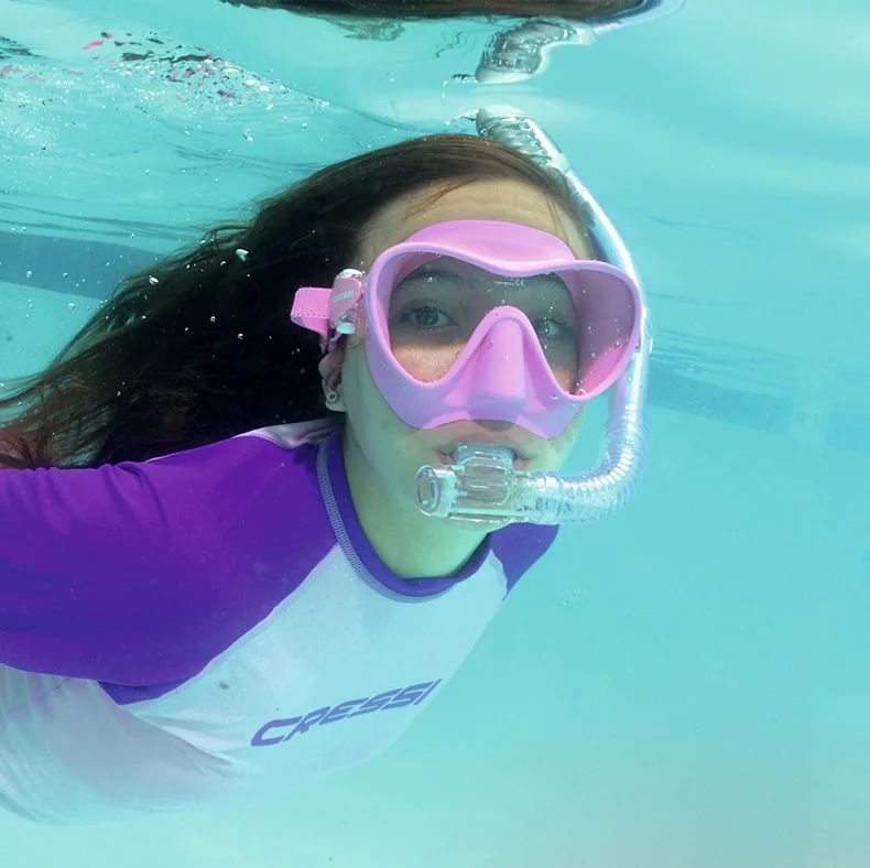 Maschera subacquea per bambini cresi F1 Mini Set per snorkeling a secco lenti Mono senza cornice di piccole dimensioni per ragazze dei ragazzi