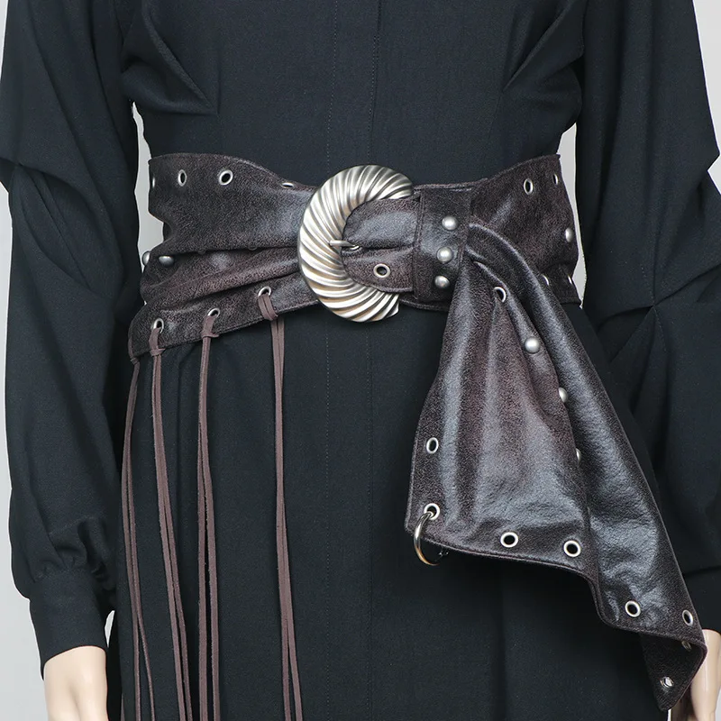 Pu Leather Vintage Tassels Belt Irregular Long Wide Belt Personality Women New Fashion Tide All-match Waist Belt Accessories