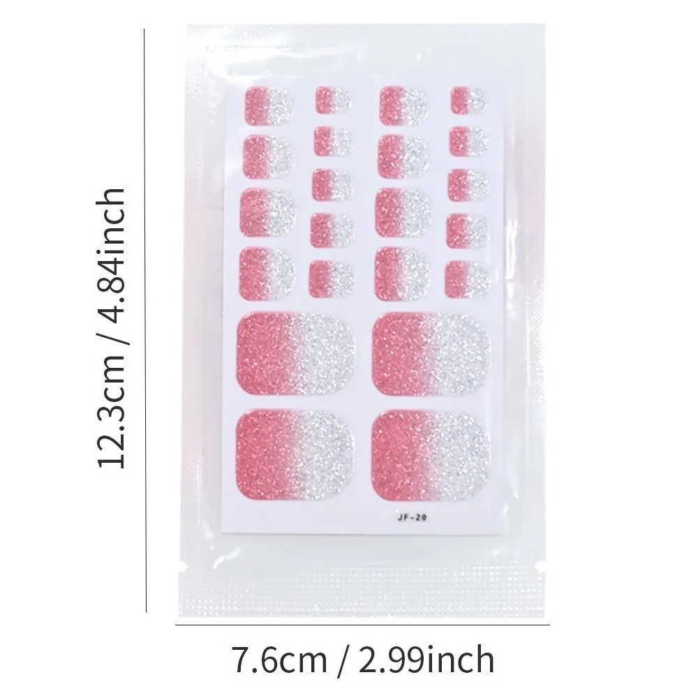 22tips/Sheet Gradient Glitter Toe Nail Stickers Solid Color Shimmer Finish No Bake Removable Adhesive Full Cover Nail Wraps