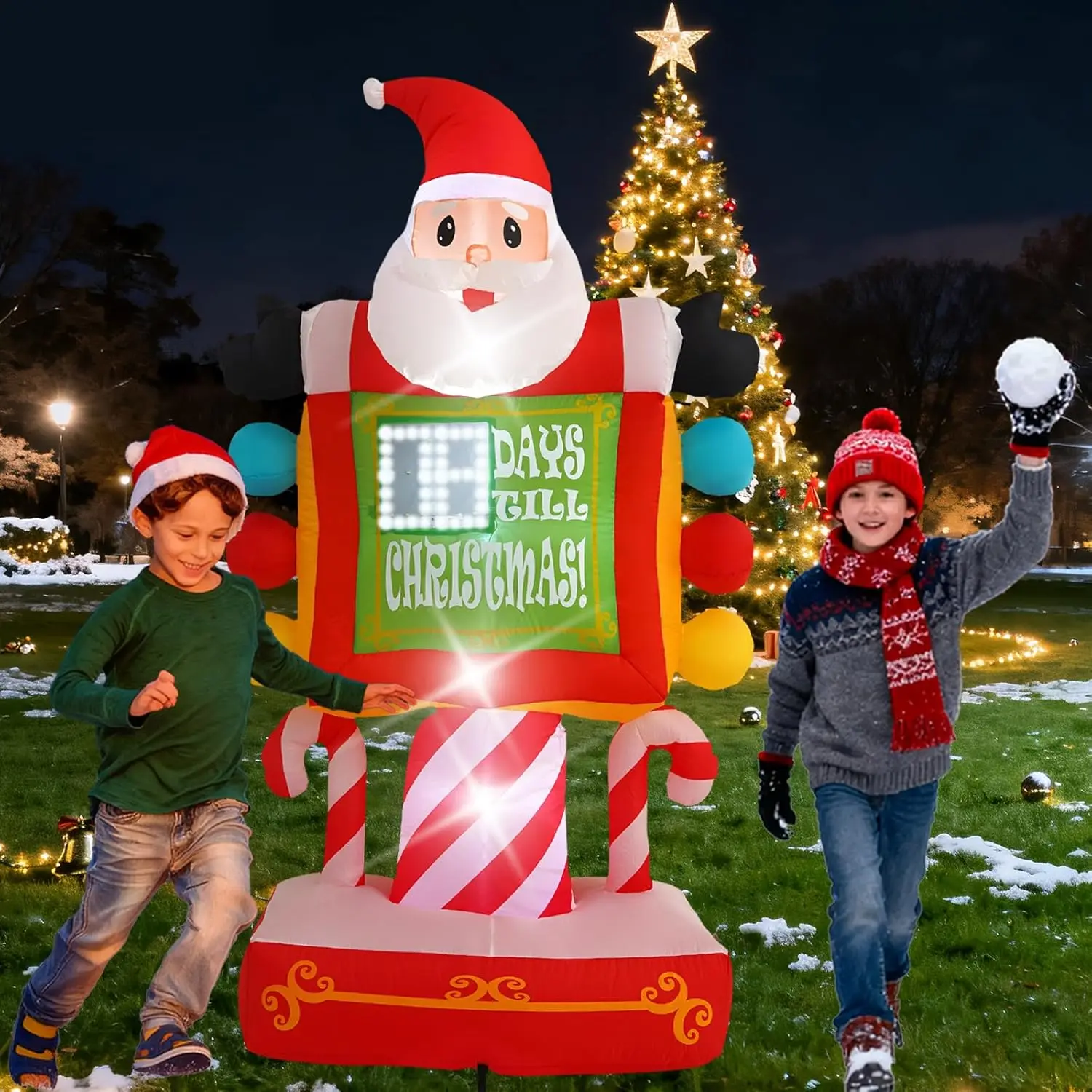7FT Santa Claus Countdown Inflatable Street Sign with Built-in LED Lights Christmas Outdoor Decoration for Home Garden