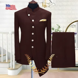 African Style Suit for Men Single Breasted Jacket and Pants 2 Piece Set Wedding Tuxedo Formal Elegant Men's Suit