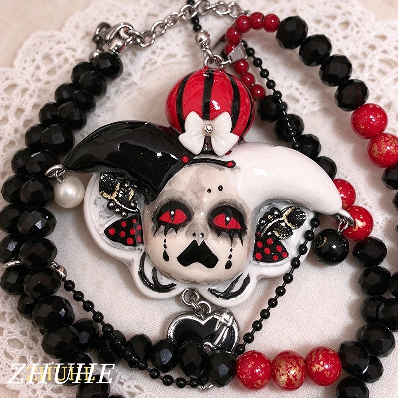 Halloween Horror Clown Necklace, Jewelry Accessories for Women Men, Copper Alloy Material, Stackable Beaded Chain, Alternative F
