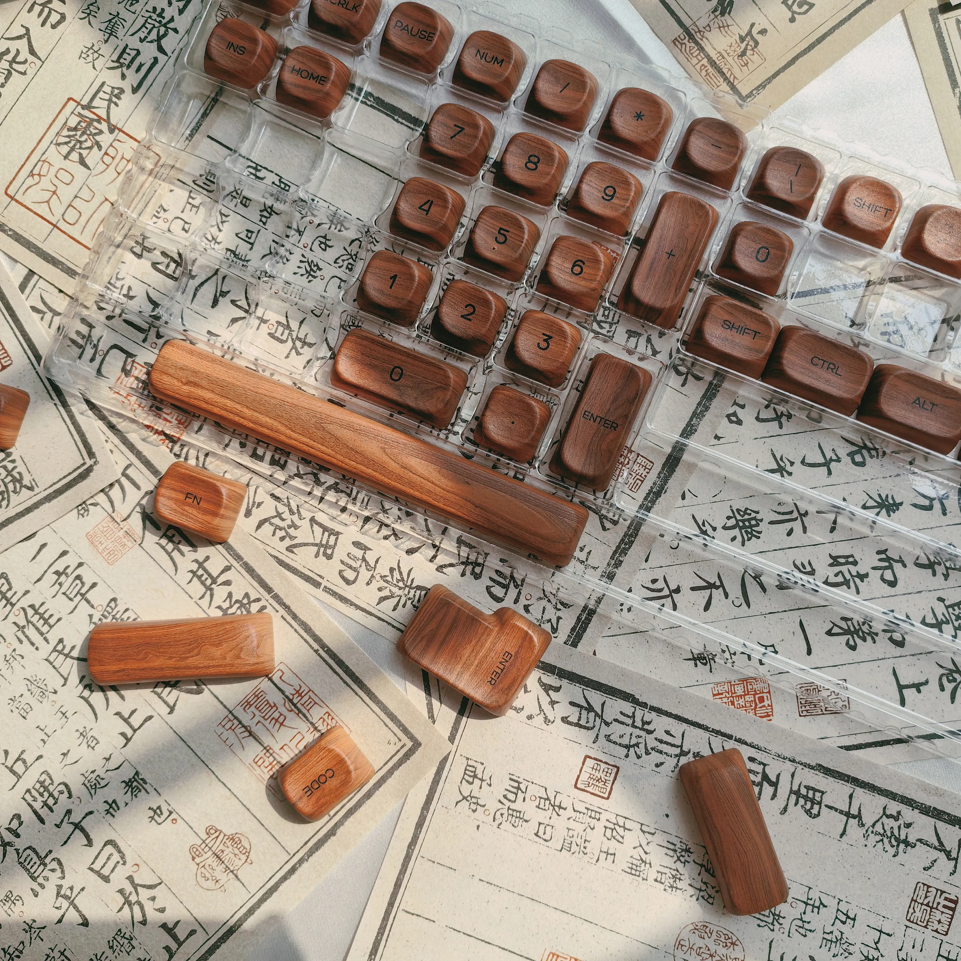 130 Keys Walnut Wood Five Sides Dye-Sublimation PBT Keycap Custom MOA Profile Retro Keycaps for MX Switches Mechanical Keyboard