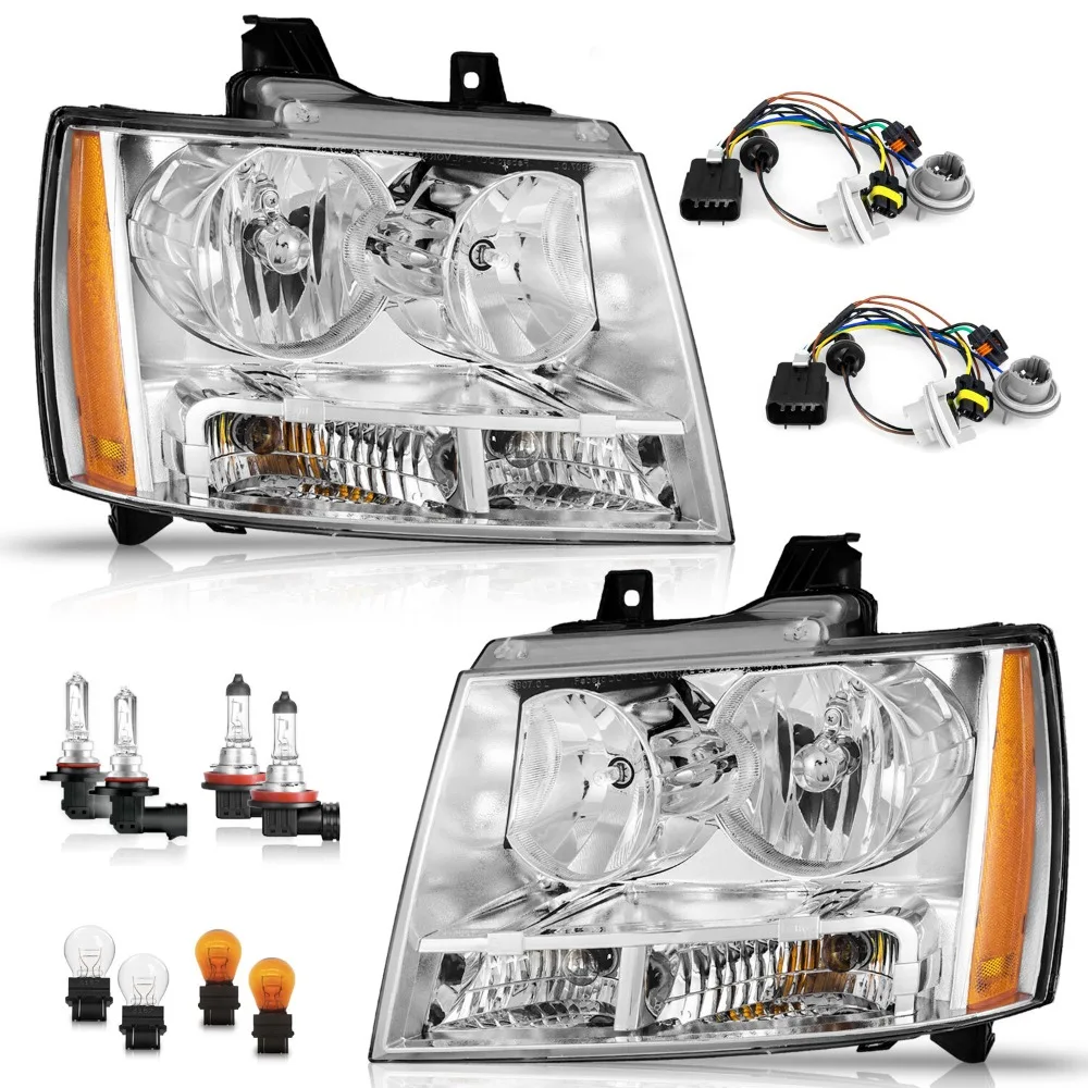 

Pair Headlights Assembly For 2007-2014 Chevy Suburban Tahoe Avalanche w/ Bulbs