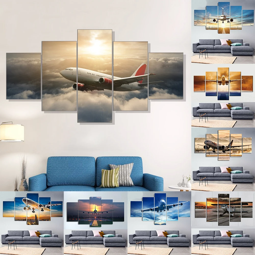 5 Piece Aircraft Wall Art Rocket Aircraft Canvas Painting Print Poster Airplane Pictures Bedroom Home Decoration Unframe Cuadros