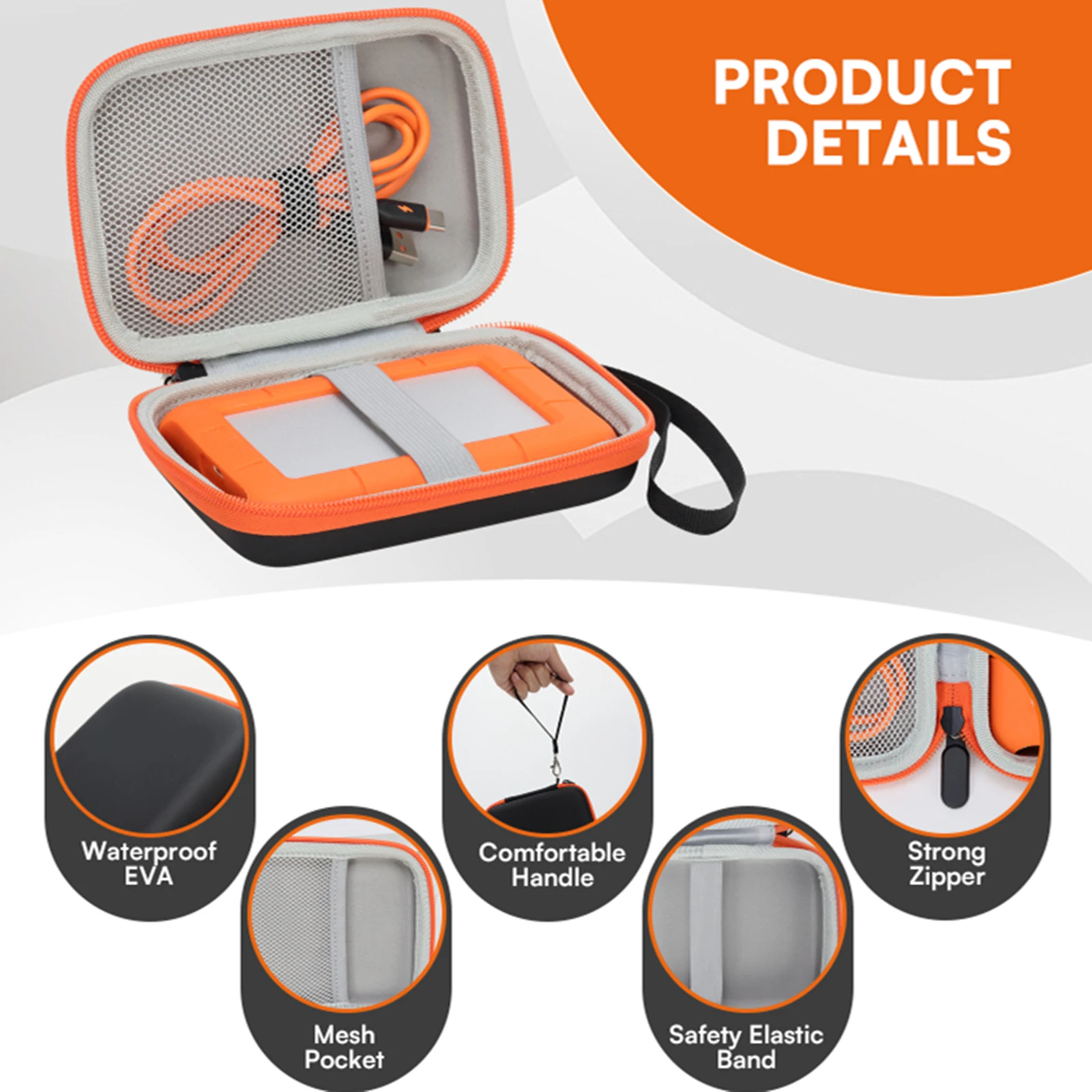 EVA Protective Storage Holder Travel Bag with Wrist Strap & Mesh Pocket Compatible for LaCie Rugged Mini 1TB/ 2TB/ 4TB/5TB