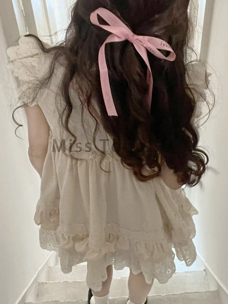 Verão lolita kawaii mini vestidos femininos manga voadora japonês doce bonito vestido feminino estilo coreano ruched vestido de festa de fadas