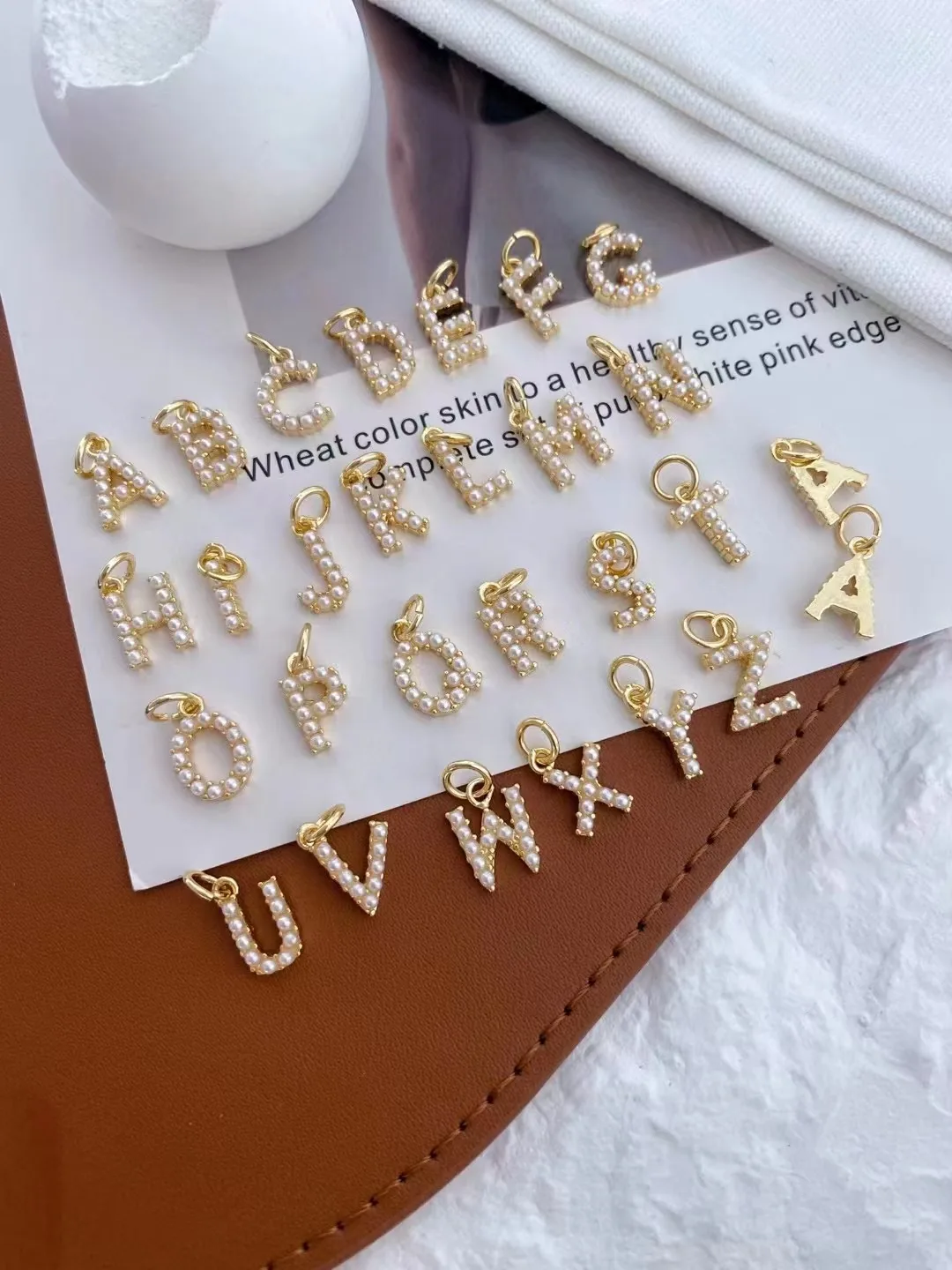 26PCS, Brass Pearl Shell 26 Letter Charms Pendants for Women Necklace Earring Jewelry Accessories