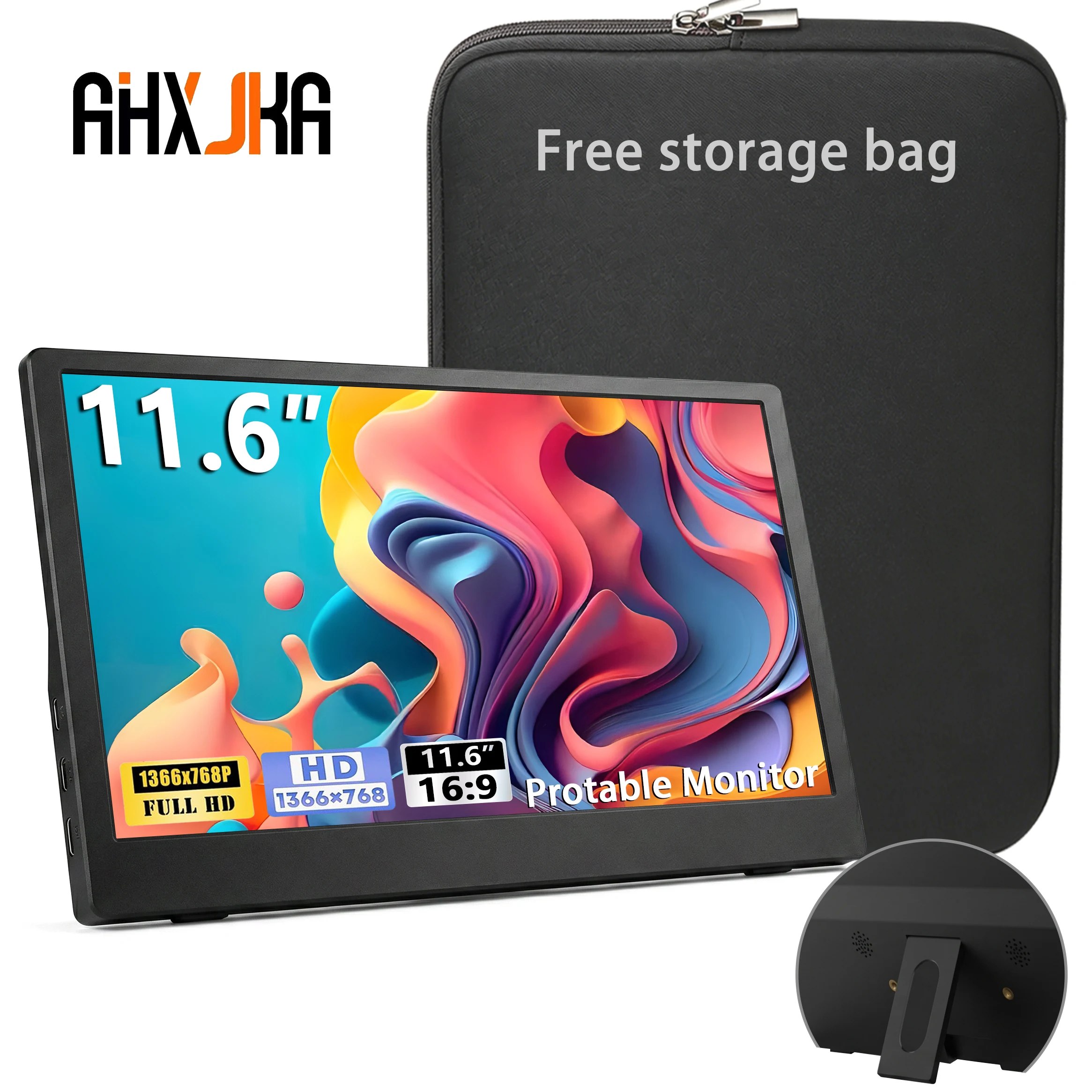 11.6 Inch Portable Monitor Extend Display IPS 1366X768 Panel Penhole Stand VESA USBC Mini HDMI Mobile Display