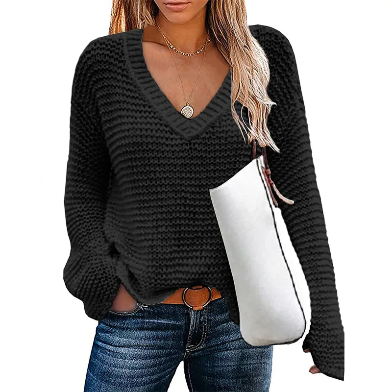 Women's Sweater Sweater 2023 Autumn And Winter New Commuter V-Neck Solid Color Simple Knit Top