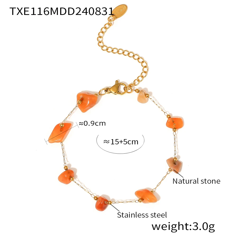 Orange Red Necklace Bracelet Women Set Stainless Steel Natural Stones Beaded Pendant Female Necklaces Luxury Jewelry