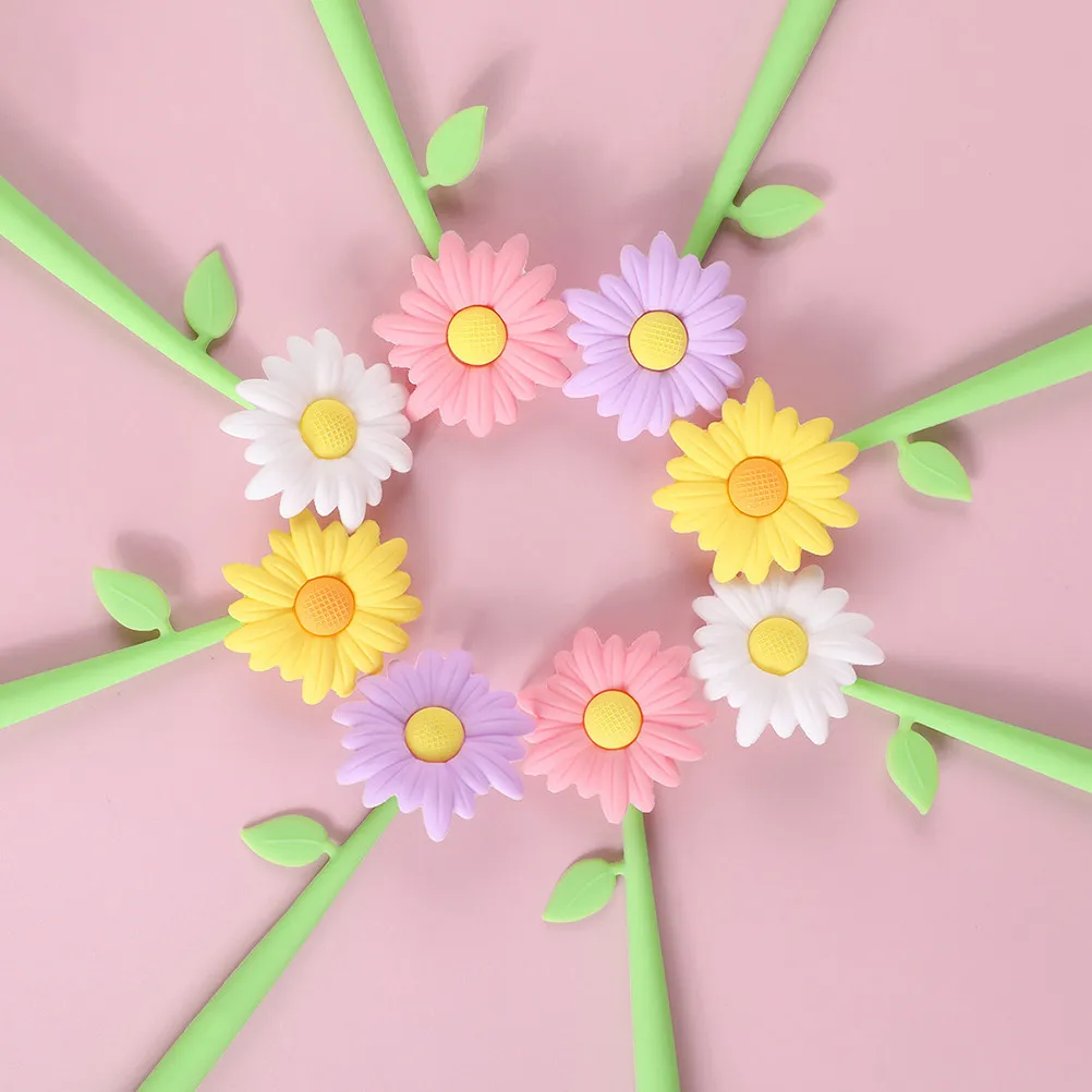 

4Pcs Silicone Flower Gel Pen Set Portable Multipurpose Signature Pens for School Office Student Writing Accessories Cute