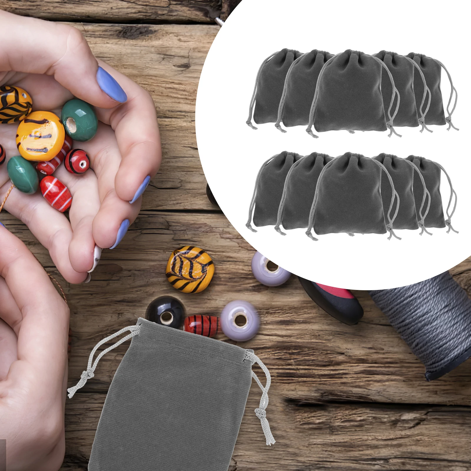 

50pcs Flannel Drawstring Bags Jewelry Storage Small Gift Party Favors Wedding C y Treats Bag Fabric Grey Coin Bag Storage Bags