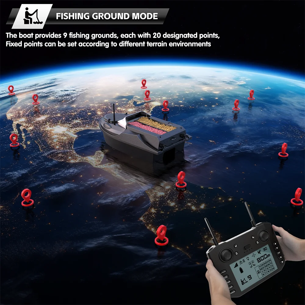 Zdjęcie 7: Flytec V080 GPS Łódź Zanętowa z Baterią 12V 20000mAh, Silnikiem Szczotkowym 550, Pilotem Zdalnego Sterowania o Zasięgu 800M, Nośnością Zanęt 3KG, Łódź Zanętowa z Włókna Węglowego ABS z Ekranem 4,3 Cala