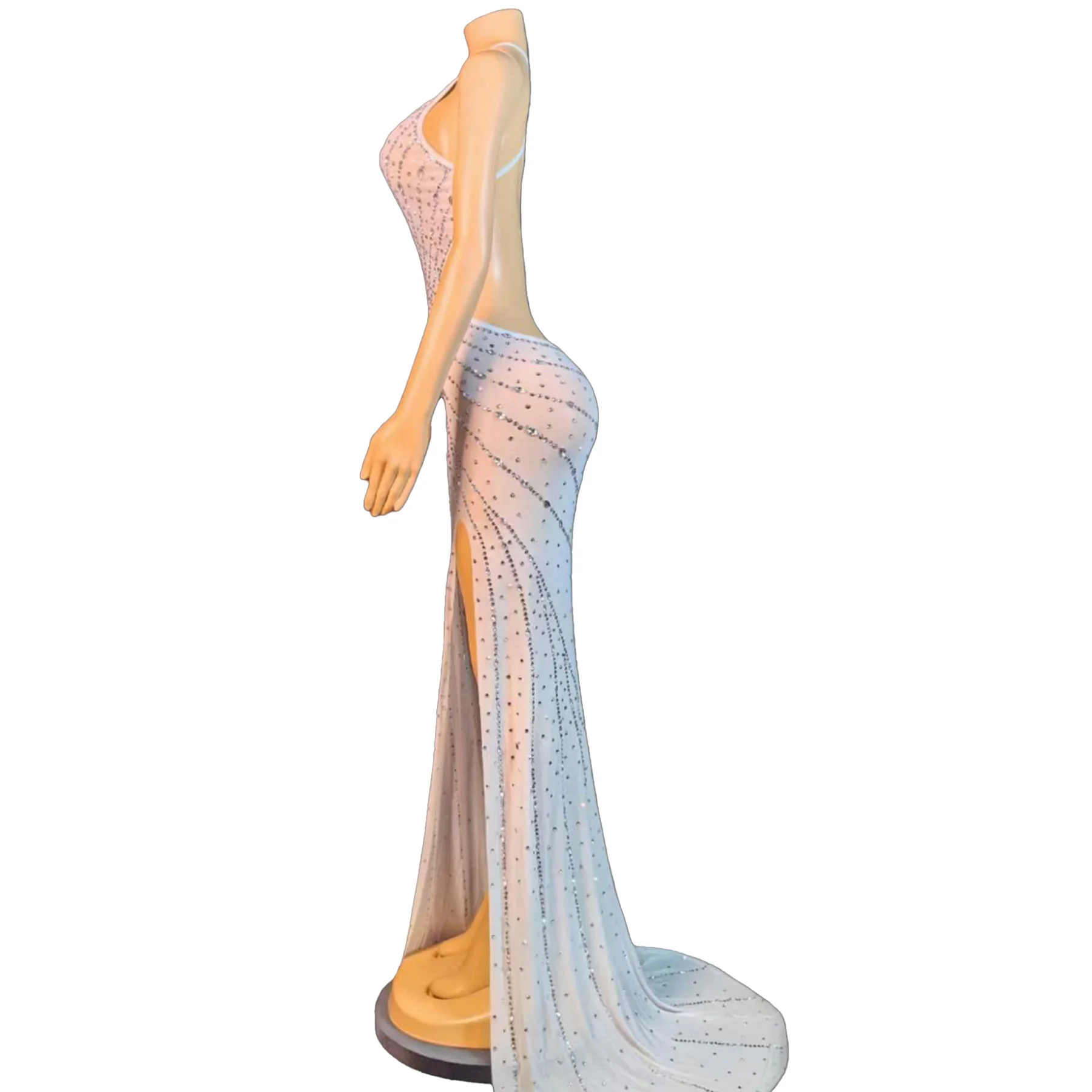 Babagan أنيقة المرأة عارية الذراعين ثوب مسائي مثير الأبيض بقماش شفاف معلقة الرقبة شق تنورة طويلة عيد ميلاد العودة للوطن فساتين حفلات