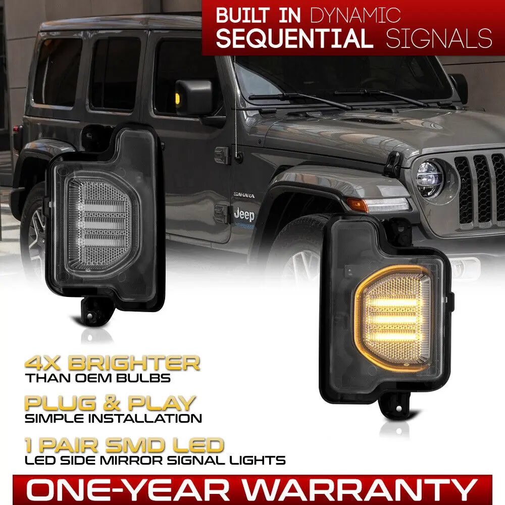 

Sequential LED Side Mirror Turn Signal Lamp Set For 2018-2022 Wrangler Gladiator