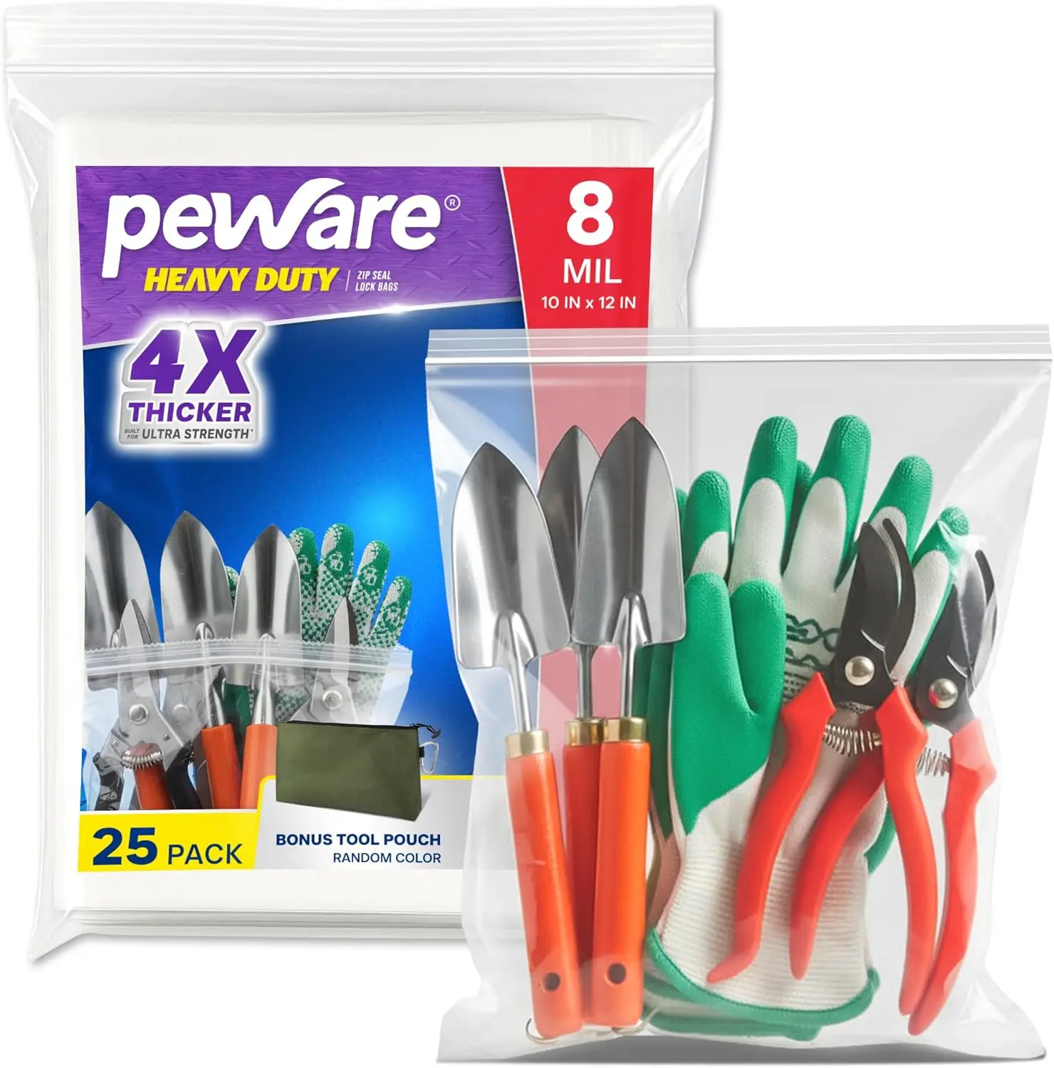 

Heavy Duty Zip Seal Lock Bags, 8 Mil Thick Plastic Waterproof Resealable Clear Zipper Baggies for Food Storage, Parts &