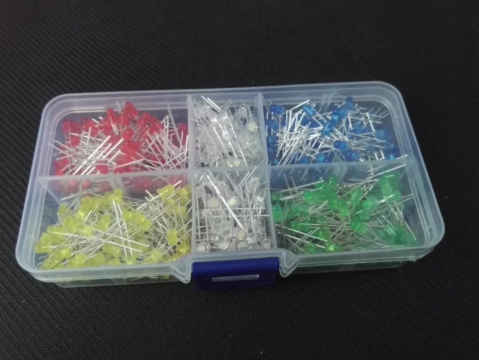 5 Colour X 100pcs=500Pcs LED Diode Kit 3MM F3 Mixed Color 5 Value Yellow Blue White Red Green+ 1 BOX