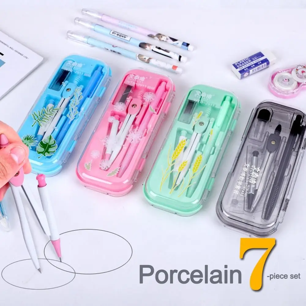 7Pcs/Set Drawing Tool Student Drawing Painting Compasses Set Rubber Protractor Ruler Kit Multifunction Stationery Sets