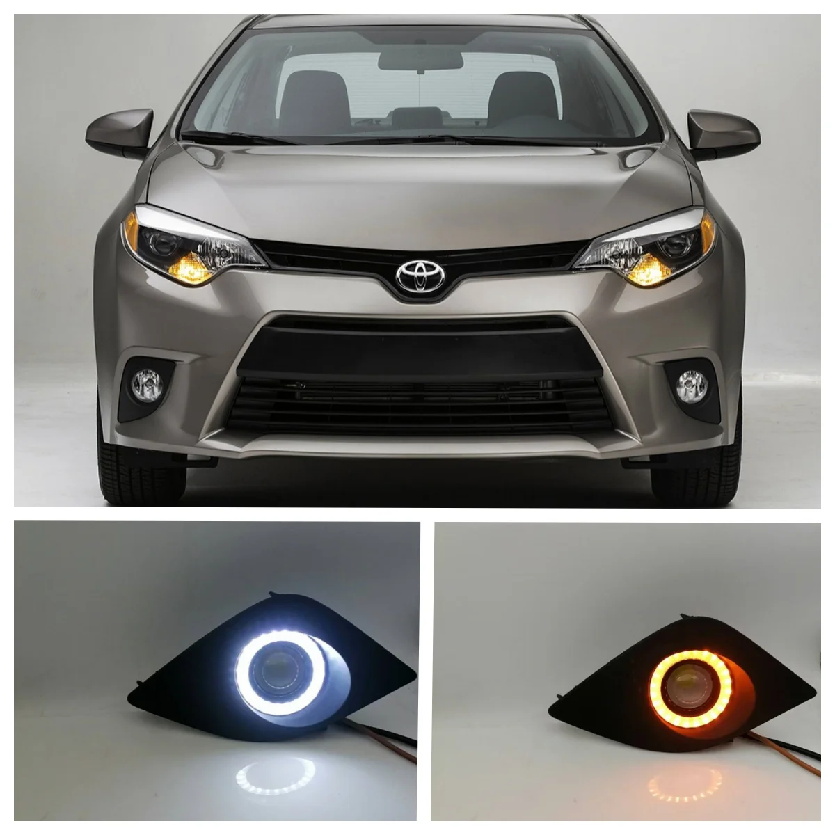 Светодиодные противотуманные фары для Toyota Corolla/Altis L/LE/LE ECO 2014 2015 2016, двухцветные, с функцией дневных ходовых огней (DRL) и эффектом «ангельские глазки» Светодиодные противотуманные фары для Toyota Corolla/Altis L/LE/LE ECO 2014 2015 2016, двухцветные, с функцией дневных ходовых огней (DRL) и эффектом «ангельские глазки»
