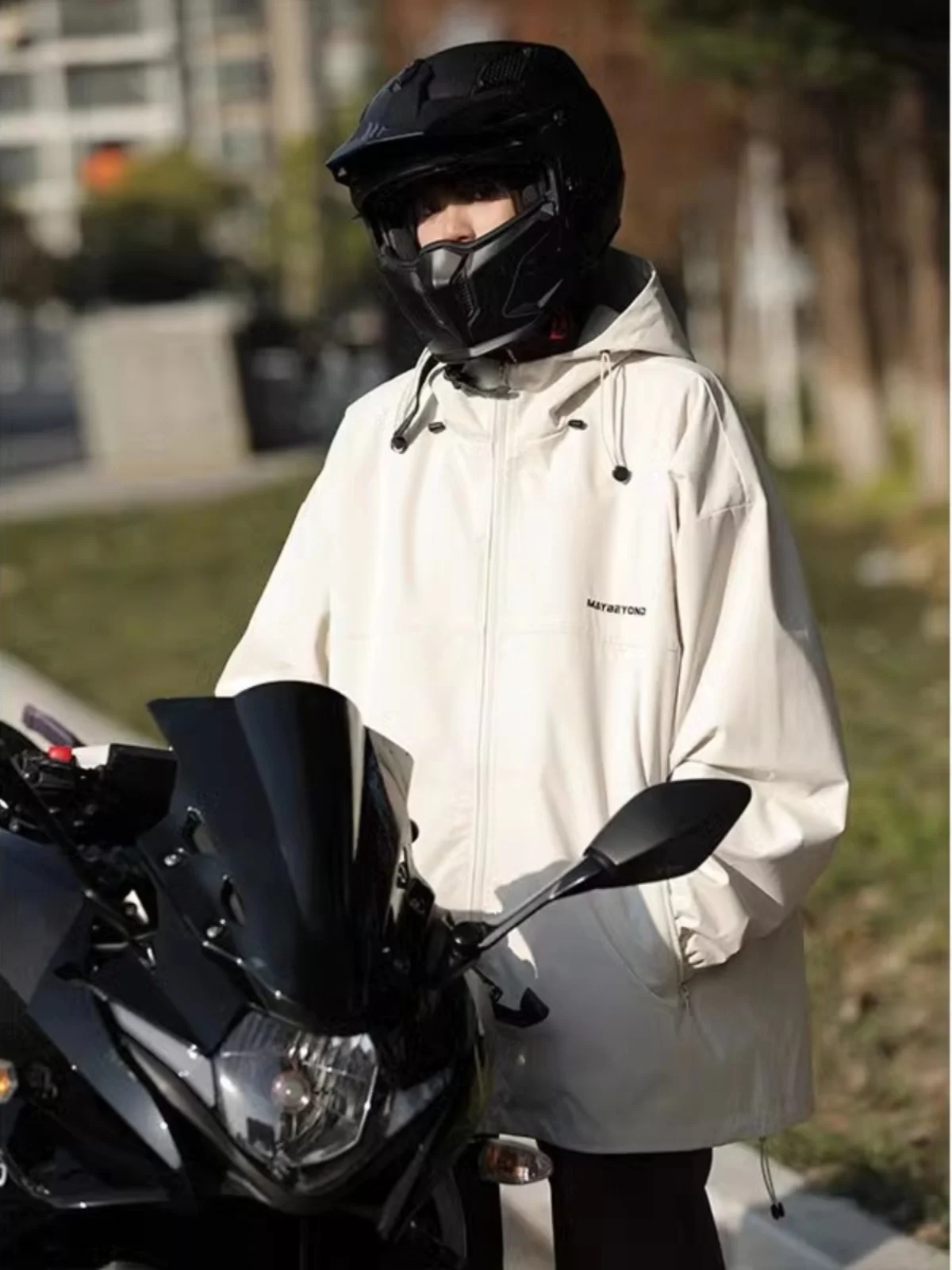 

Men's Motorcycle Jaet Outdoor Windproof Waterproof Oversize Fce Lined Zipper Decorated American Sle Spring Autumn