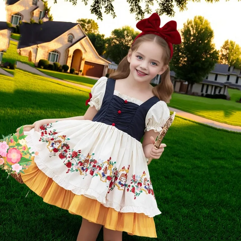

Summer New Girls Bow Skirt Sweet Princess Lolita Bubble Sleeve Dress Flower Girls Party Wedding Dress Boutique Clothes