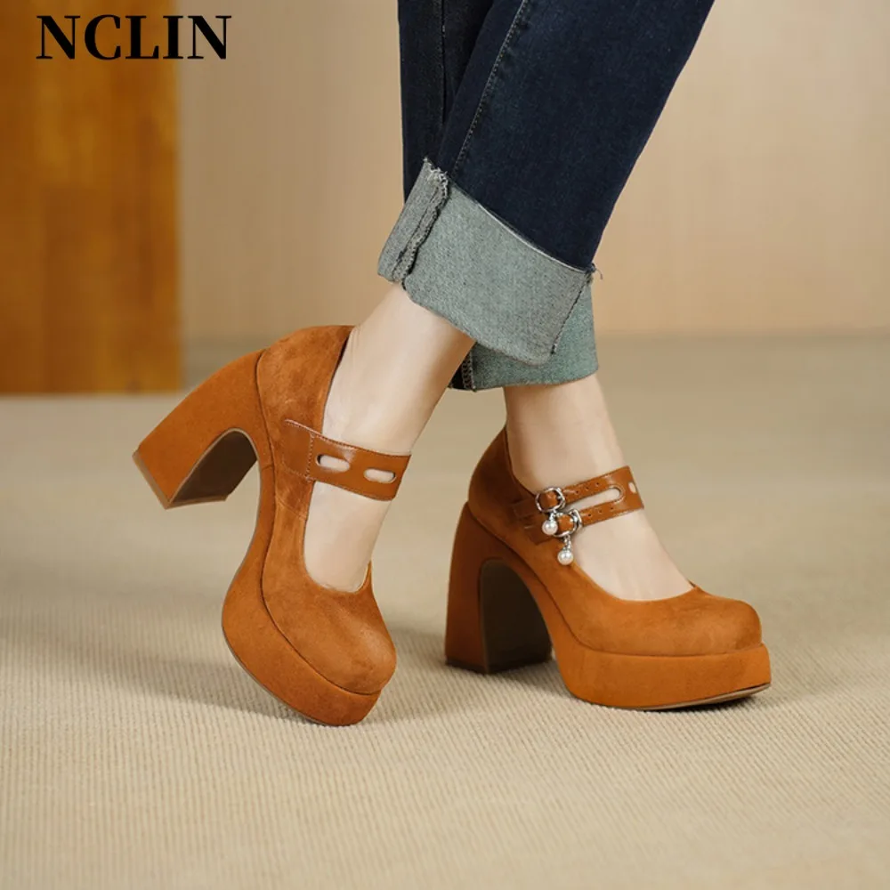 

Designer Platform Women Mary Jane Shoes Fashion Elegant Buckle Strap Thick Heel Shoes Ladies College Style Dress Pumps Shoes