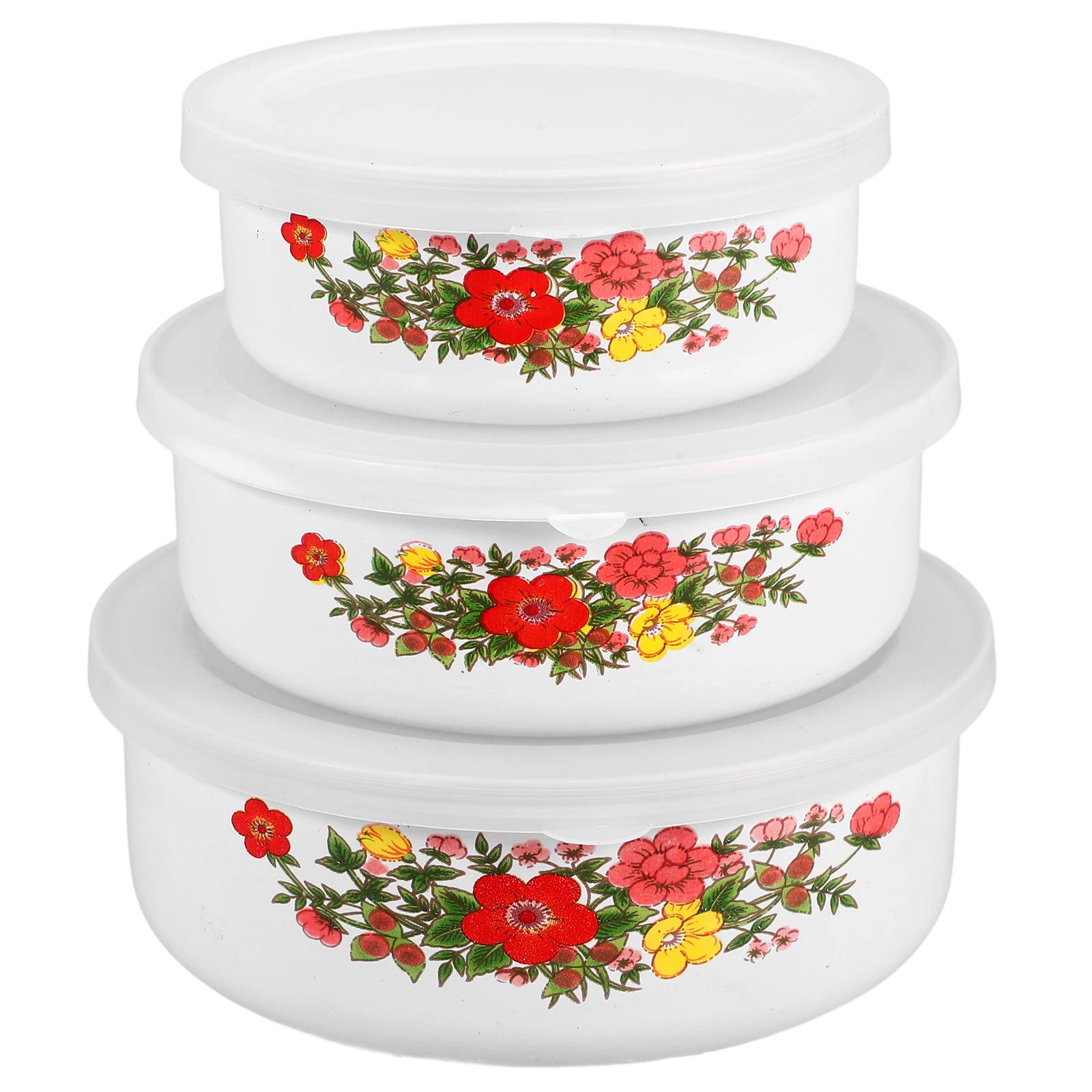 

3Pcs Enamel Bowls Food Storage Multipurpose Containers for Salad Rice Preservation Easy Clean Enamel Bowls
