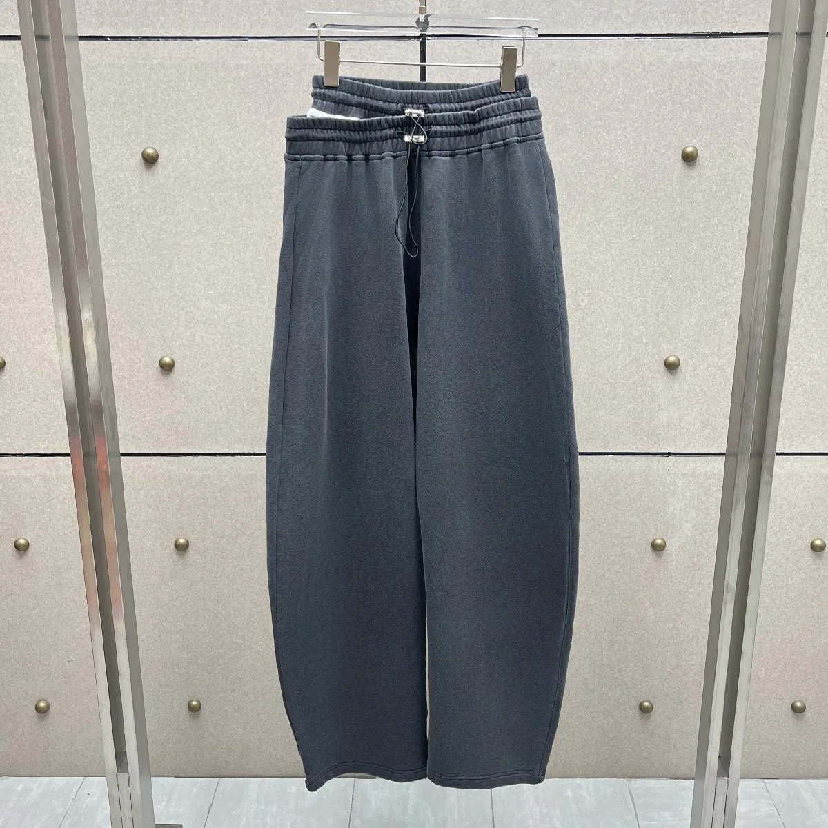 High Quality Women Fake Double Waistband Wide Leg Sweatpants, Drawstring High Waist Loose Draped Casual Long Trousers