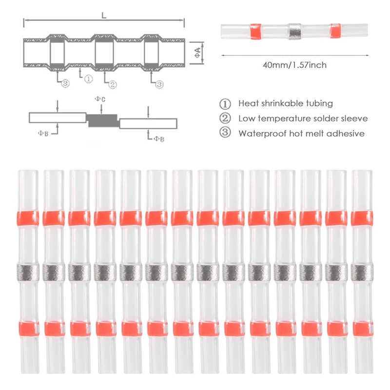 A44F-500 قطع 22-18 AWG الأحمر لحام ختم موصلات الأسلاك لحام الحرارة يتقلص موصلات الأسلاك المقاومة للماء محطات كهربائية