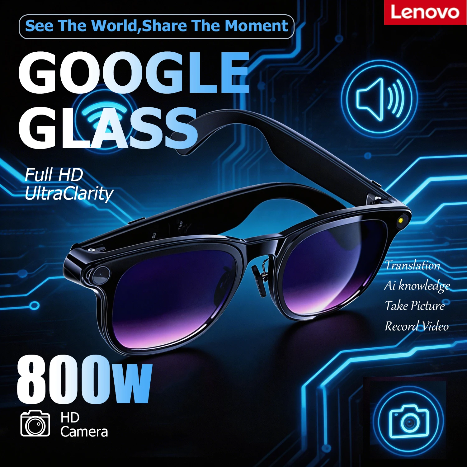 

Lenovo Touch Color Change Smart Glasses Slide Tuning AI Language Wake-up Q&a Translation Noise Reduction Bluetooth Call Glasses