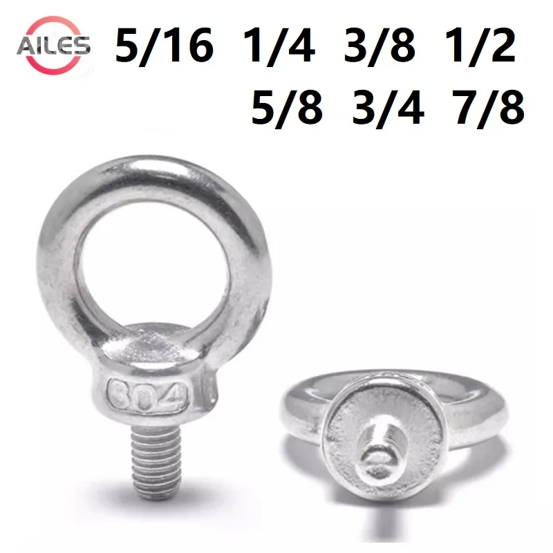 

UK US Standard Eyebolt 304 Stainless Steel 1/4 5/16 3/8 1/2 5/8 3/4 7/8 Lifting Bolt Eye Screws