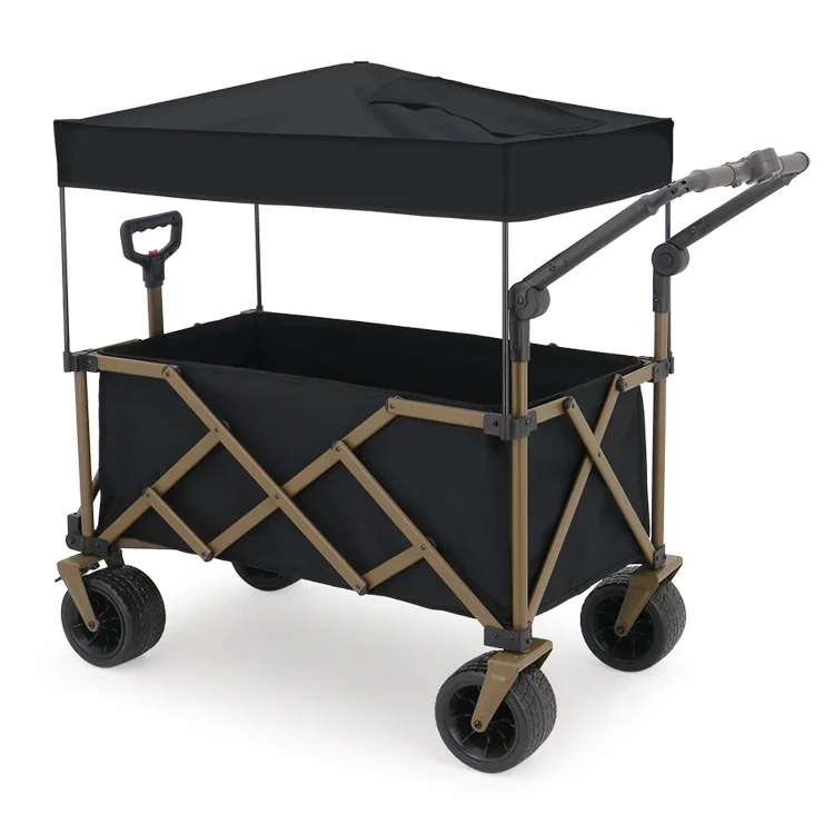 Hot Style Utility Folding Wagon with Push Handle Pull Push Cart With Canopy for Outdoor Activities