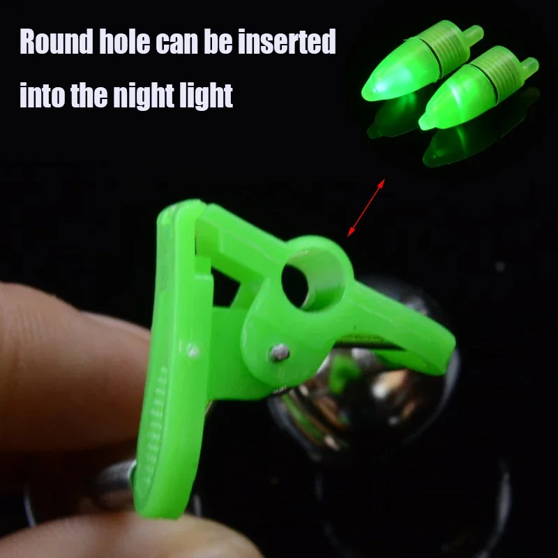 5 Pcs Fishing Bite Alarms Fishing Rod Bell Rod Clamp Tip Clip Bells Ring Green ABS Fishing Accessory Outdoor Metal Bells