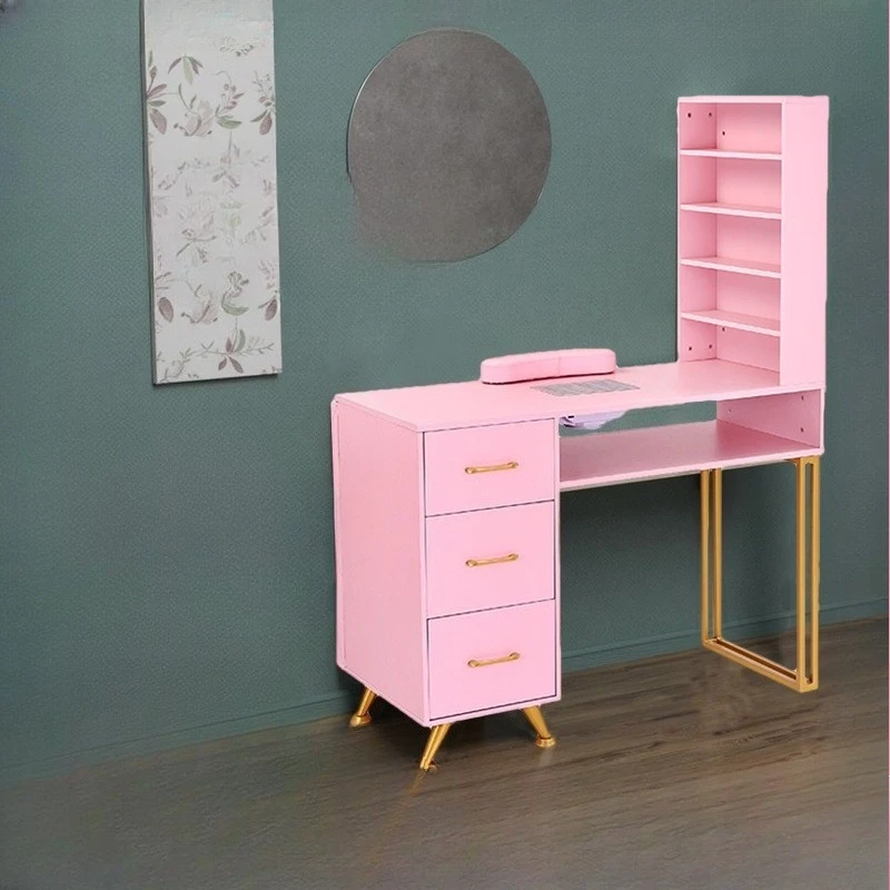 

Pink gold-plated manicure table Nail shop Single with wrist pad Vacuum cleaner manicure table