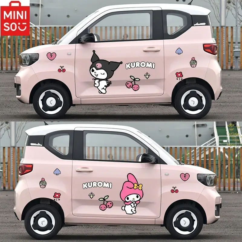 

MINISO Sanrio Melody Car Body Cartoon Waterproof Stickers Little Devil Kuromi Hood Tail Scratch Cover Kawaii Decorative Stickers