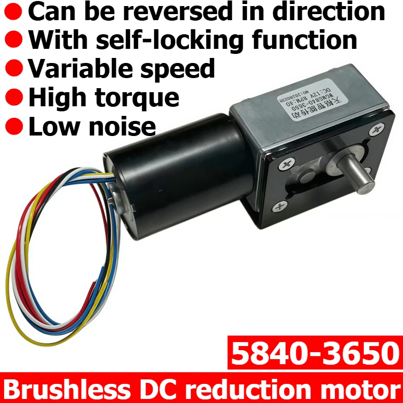 5840-3650 Brushless Worm Gear DC Speed Reducer Low-Speed Motor with Pulse Self-Locking Brake and Speed Controller