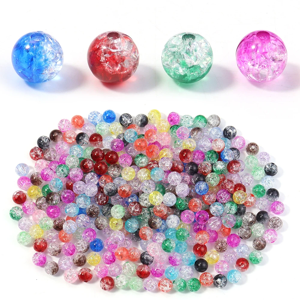 50 Stück/Los 8 10mm Bunte Rissperlen Acrylperlen Bunte Runde Lose Abstandshalterperlen für Schmuckherstellung DIY Armband Halskette – Detail 6