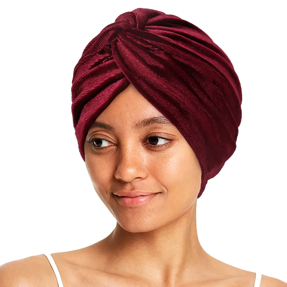 Women Velvet Hijab Stretch Turban Hat Cross Ruffle Chemo Sleep Cap Top Twist Knotted Bandanas Muslim Hijab Headscarf India Hat