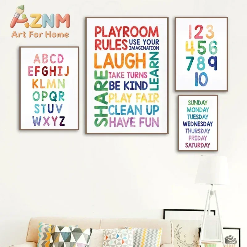 Numbers Alphabet Baby Room Wall Poster Education Picture Kid Bedroom Shape Nursery Wall Art Print Painting Nursery Decor Room