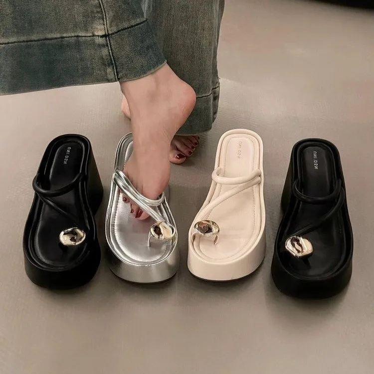 2024 Summer Chunky Women Clip Toe Slipper Fashion Elegant Platform Wedges Heel Slides Ladies Gladiator Beach Sandalias Flip Flop