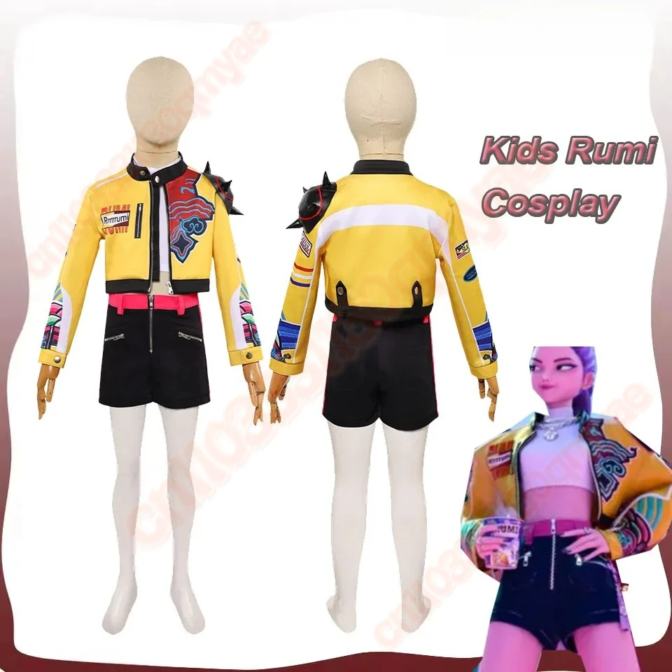 Disfraz de Cosplay de Rumi para niños, cazadores de dibujos animados de demonio, KPop, chaqueta de juego de rol para niñas, chaleco, pantalones cortos, trajes, traje de Carnaval de Halloween