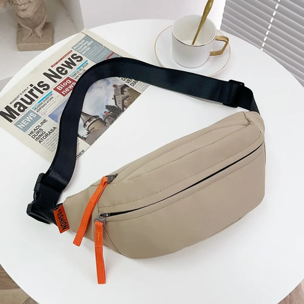 Solid Color Nylon Waist Bag Adjustable Shoulder Strap Large Capacity Men Chest Bag Fanny Pack Multi-pocket Diagonal Shoulder Bag