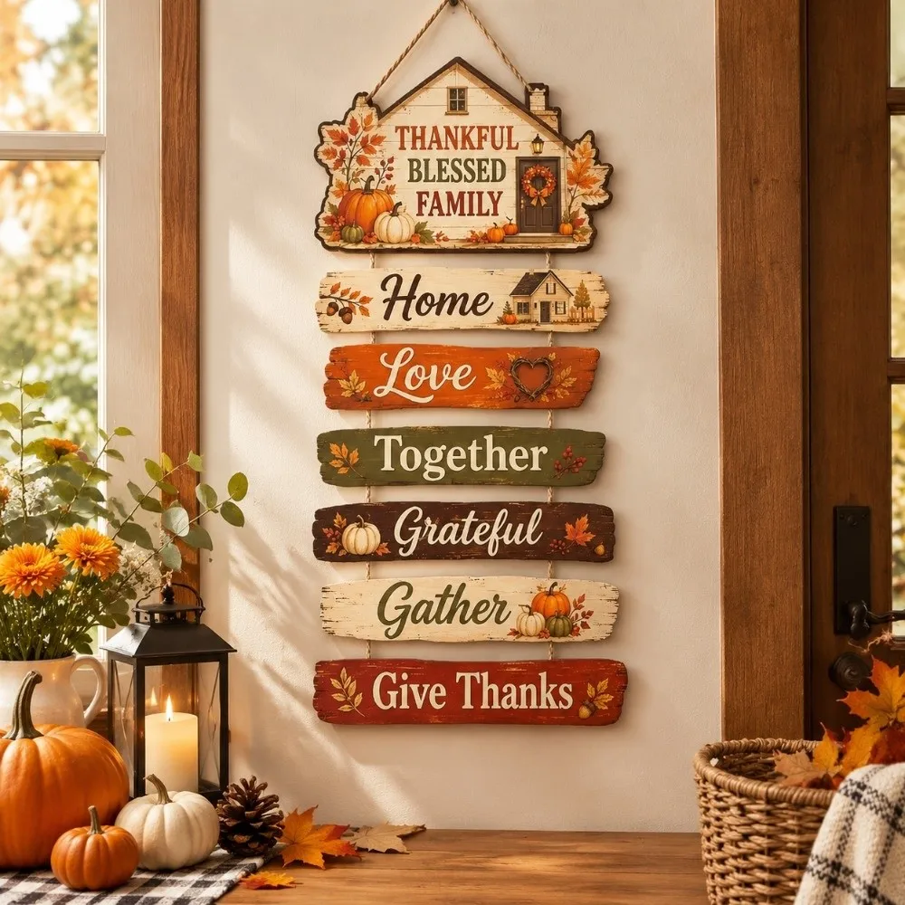 2D Flat Autumn Harvest Sign Decorative Halloween Fall Rules Wood Plaque Wall Art Thanksgiving Fall Theme Wall Hanging Plaque